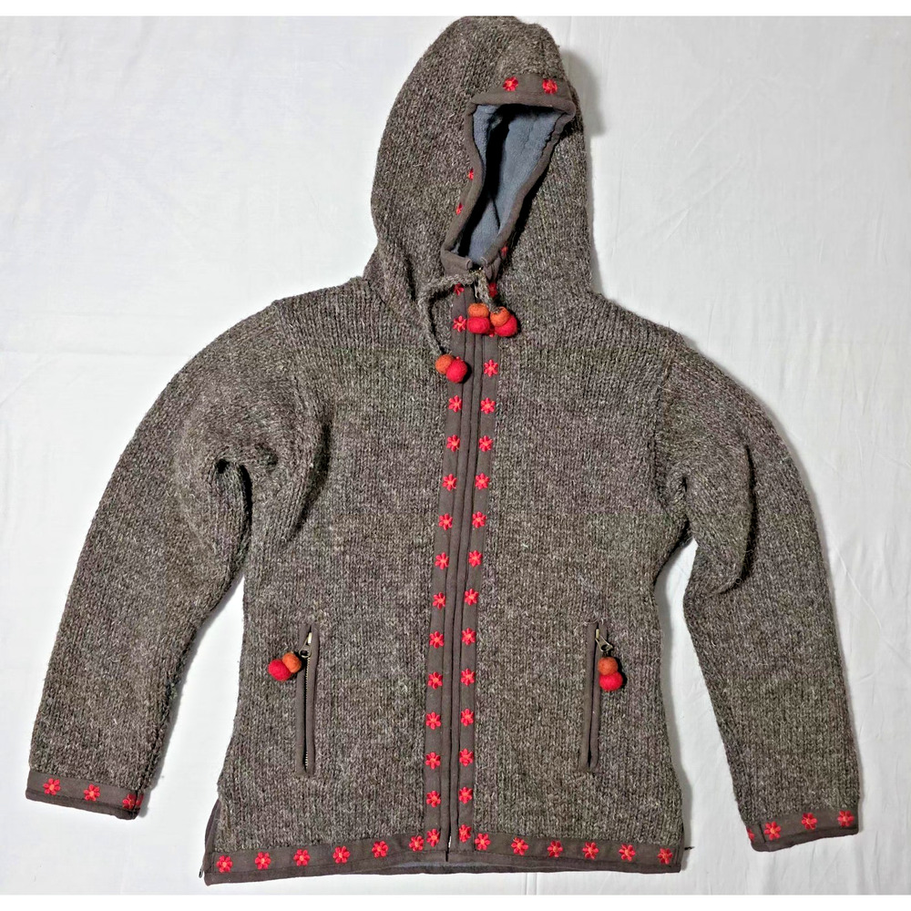 Laundromat Wool Hooded Sweater Jacket Women’s M Fleece Lined Hand Made Boho
